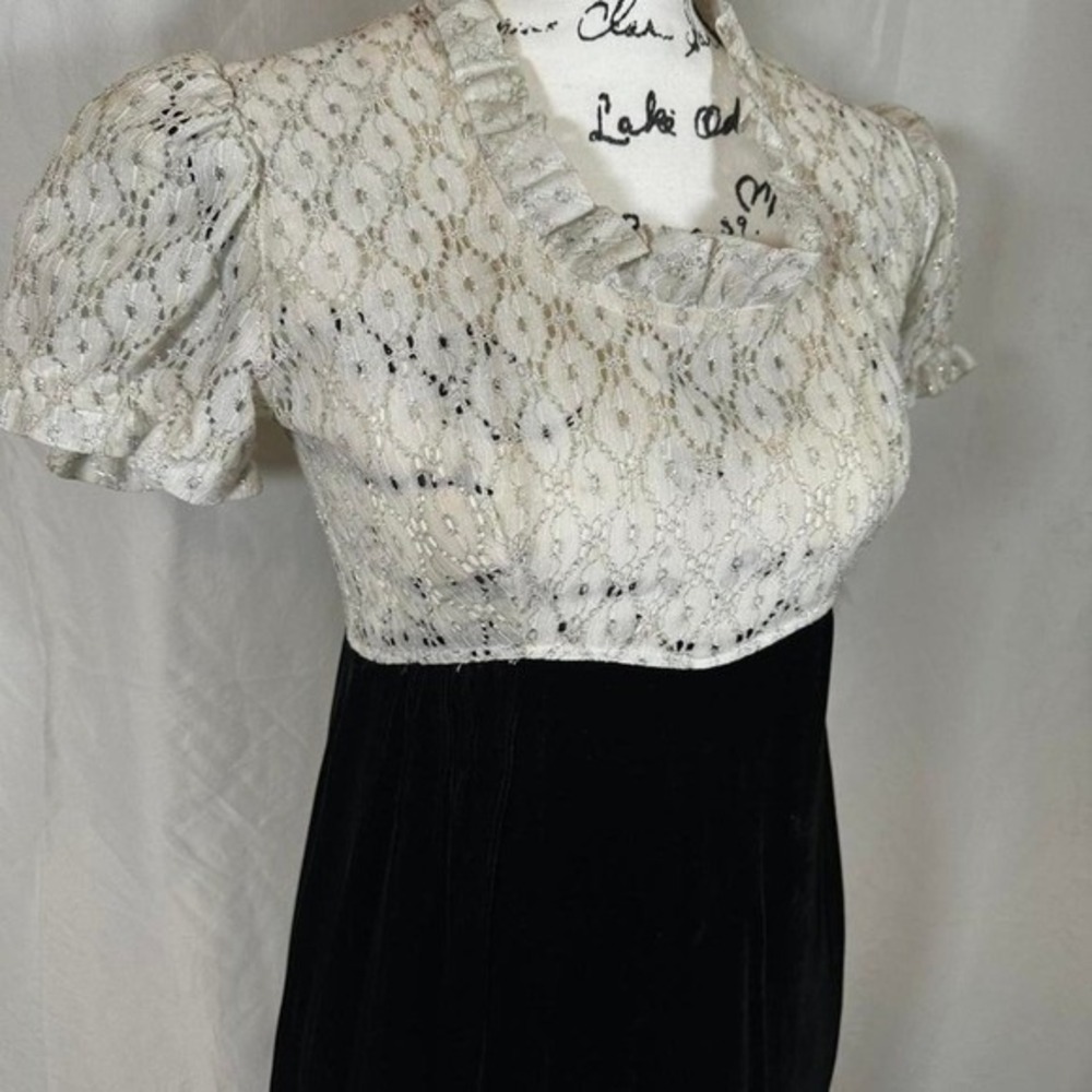 Vintage 60's Column Sheath Maxi Gown Women's XS/S Sleek Minimalist Puff Sleeve - Picture 2 of 6